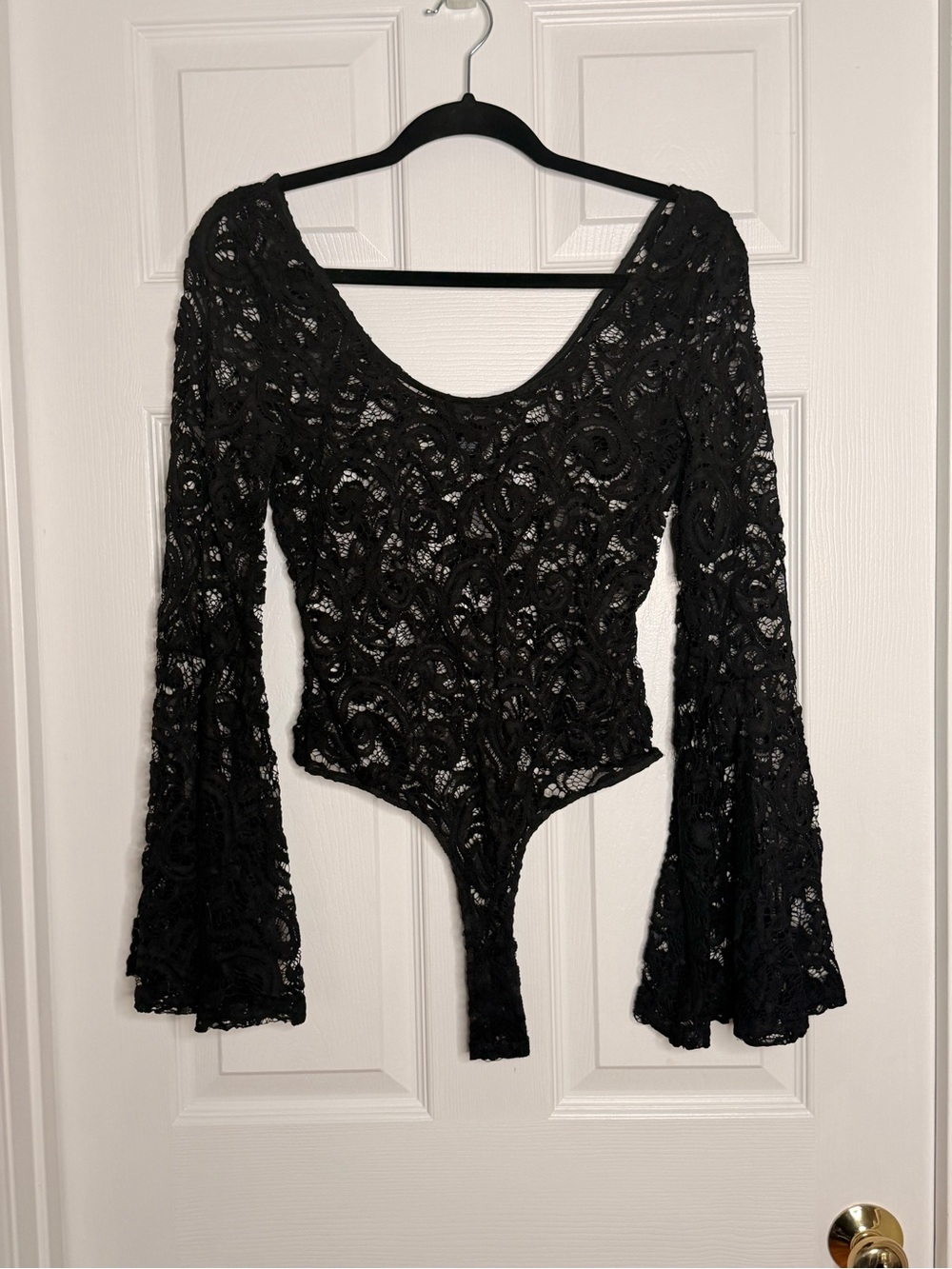 Wet Seal Black Lace Bell Sleeve Bodysuit